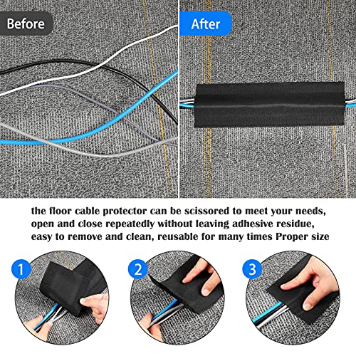 Syhood Cord Cover Floor Cable Protector Carpet Wire Cover Floor Cable Management for Office Carpet Organized and Protect(4 Inch X 15 Feet,Black) - color: Black, size: 4 Inch X 15 Feet