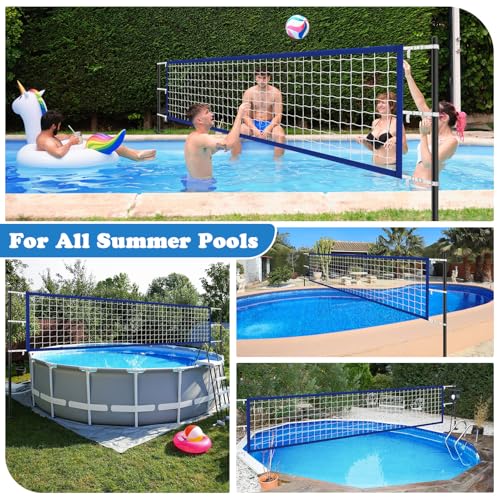 Upgraded Pool Volleyball Net, 15x3FT Pool Volleyball Net for Inground Pool Games for Adults and Family 2026 Summer Pool Floaties Party Gift - color: Blue, White