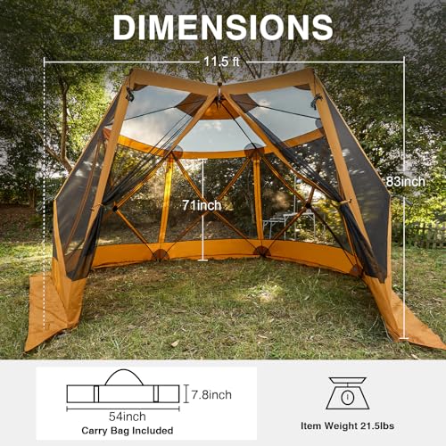 EVER ADVANCED Pop up Gazebo Tent for Backyard, 11.5 x 9.8 ft, Instant Screened Tent Screen House Canopy with Netting, Orange - color: Orange