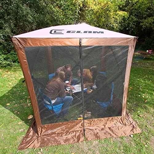 CLAM Quick-Set Pop Up Screen Tent, Traveler, 6 x 6 ft, Instant Setup Brown Portable Outdoor Shelter, Compact Bug-Free Canopy Tent for Camping, Fishing, Backyard - Brown - color: Brown/Tan Roof/Black Mesh - w/ Wind Panel Flaps