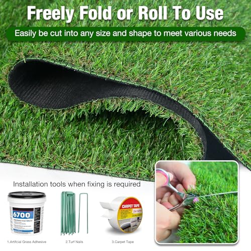 XLX TURF 10FT X 10FT Artificial Turf Grass Rug - Indoor Outdoor Low Pile Realistic Fake Grass Carpet for Patio Yard Dog Pets Use - size: 10' x 10'