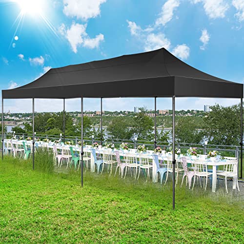 COBIZI 10x30 Pop up Canopy Tent 10x30 Canopy No Sidewall Waterproof Heavy Duty Commercial for Parties Outdoor Garden Gazebo Tent, Carry Bag with Wheel(10x30ft No Sidewalls, Black) - color: Black, size: 10X30FT No Sidewalls