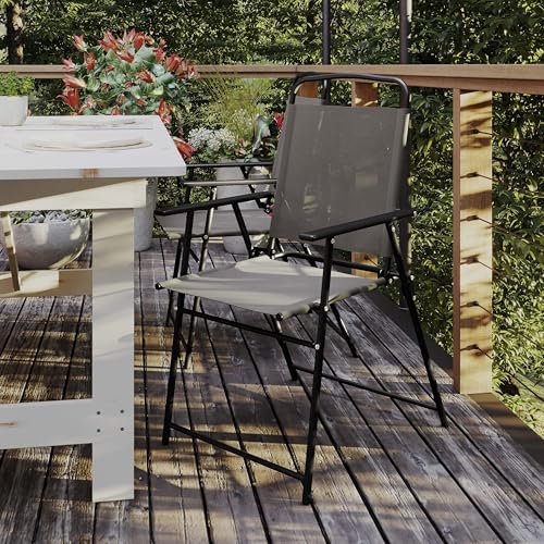 Flash Furniture Mystic Folding Patio Sling Chairs, Outdoor Textilene Lawn Chairs with Armrests, Set of 2, Brown - color: Brown