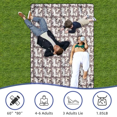 Outdoor Picnic Blanket Brown Cat&Dog 60"x80" Sandproof Beach Blanket Waterproof Picnic Blankets Foldable for Caming, Beach, Outdoor Activities. - color: Brown Cat&dog, size: 60"x80"