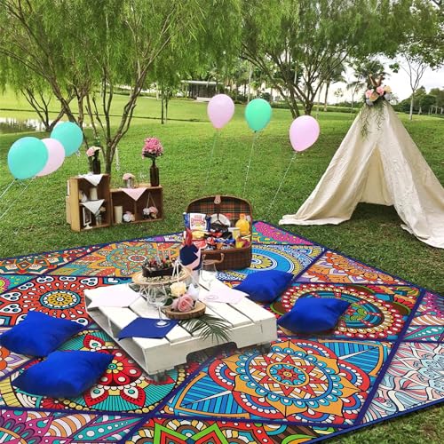 Waterproof Picnic Blankets Foldable & Portable 80''x80'' Boho Picnic Mat for Outdoors, Large Washable Picnic Blanket for Travel Camping Beach, Park Grass Picnic Blanket Accessories for Adults - color: Picnic Mat 03, size: 6'8" x 6'8"