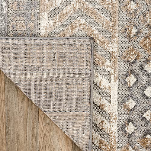 Rugshop Distressed Geometric Indoor/Outdoor Beige Round Area Rug Modern Tribal Stripe, Durable Stain Resistant Perfect for Patio, Backyard, Deck and Outdoor Lounge 8' Round - size: 7'10" x 7'10" (Rectangular)