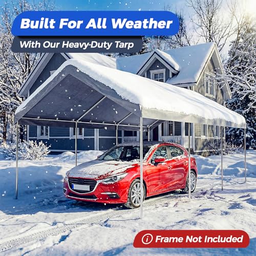 10x20 FT Carport Canopy Replacement Cover, Heavy Duty Car Garage Top Tent Shelter Tarp, Waterproof & UV Protected, Easy Installation with Ball Bungees, Gray (Frame Not Included) - color: Gray, size: 10'x20'