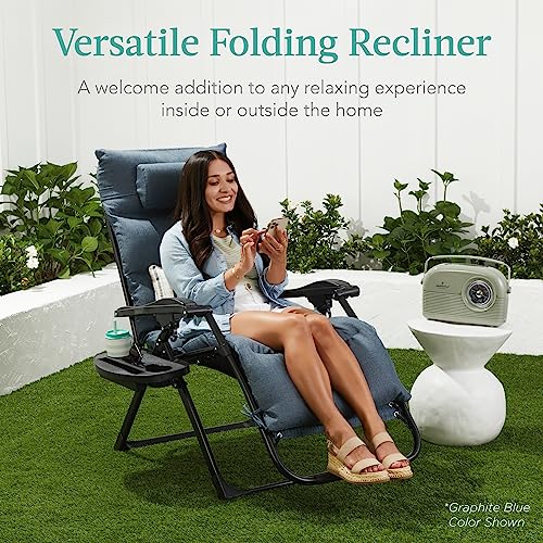 Best Choice Products Oversized Zero Gravity Chair, Folding Outdoor Patio Recliner, XL Anti Gravity Lounger w/Removable Cushion, Cup Holder, Side Tray, 350lb Capacity - Onyx Black - color: Onyx Black