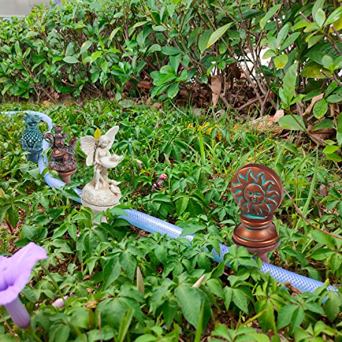 Hose Guides for Garden, 3Pcs Garden Hose Guide Stake Decorative with Roller, Hose Guide Spike Plant Protector Lawn Hose Support Spikes for Outside Lawn Yard(bud, fairy, Sun God)