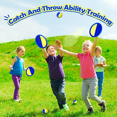 Charniol Kids Toys Toss and Catch Game Set Beach Game Outdoor Ball Sports Games Toss and Catch Ball Nylon Toys for Kids Adults(Blue Yellow,12 Paddles 6 Balls) - color: Blue Yellow
