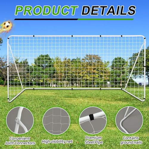Liliful 12 x 6/10 x 6.5 ft Soccer Goal for Backyard Portable Soccer Net and Steel Weatherproof Frame Folding Goals with 6 Ground Stakes for Adults Youth Outdoor Training Competition - size: 12 X 6 Ft