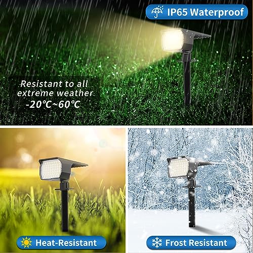 WENATY Solar Spot Lights Outdoor Waterproof IP65, 2 Pack Landscape Spotlights with 46 LEDs, 3 Modes Auto On/Off Solar Powered Flood Lights for Outside Pathway, Yard, Garden, Walkway (Warm White) - color: Warm White, size: 2 Pack