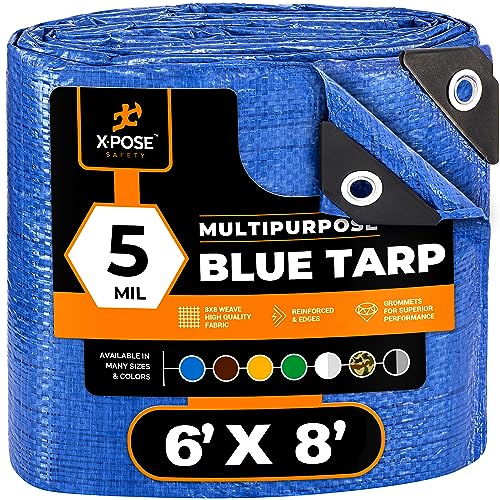 Better Blue Poly Tarp 6' x 8' - Multipurpose Protective Cover - Lightweight, Durable, Waterproof, Weather Proof - 5 Mil Thick Polyethylene - by Xpose Safety - color: Blue, size: 6 Feet X 8 Feet