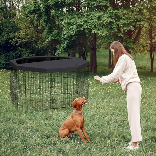 Pet Playpen Dog Pen Foldable Dog Exercise Fence 8 Panels 36 Inch Kennels Pet Playpen Options Ideal for Pet Medium Animals Outdoor Indoor (Playpen with Top Cover) - style: 24'' x 36'' with Top cover
