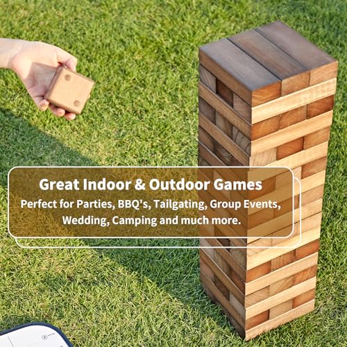 ApudArmis 54 PCS Tumble Timber Set Up to 3.2FT, Pine Wooden Tumble Tower Game with Dice and Scoreboard Set - Classic Block Stacking Board Game for Adults Teenagers (Brown) - color: Brown, size: M-Stack to 3.2 FT