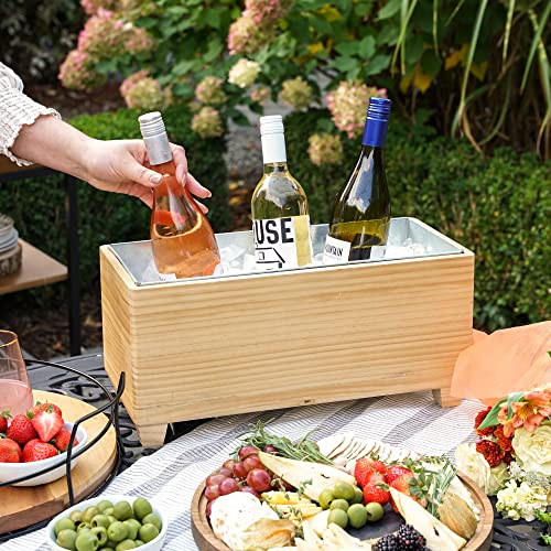 Twine Ice Bucket Wood and Galvanized Metal Tub - Wooden Wine Bucket And Beer Chiller - Holds 4 Wine Bottles or 5.4 Gallons Set of 1,Brown - style: Wooden Tub