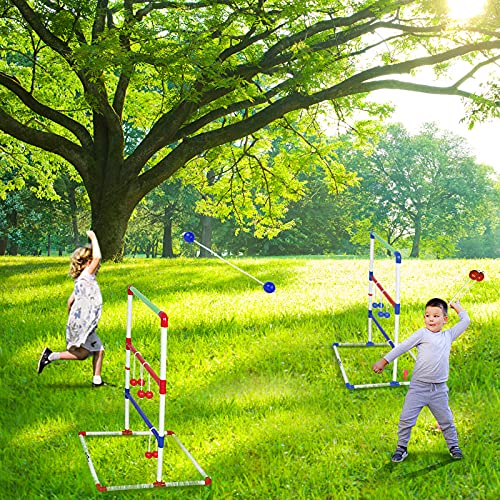 Ladder Toss Outdoor Game Set - Win SPORTS Indoor Ladder Ball Toss Game with 6 Weighted Bolos, Carrying Case and Sand Weighted PVC Piping,Games for Adults, Kids, Family