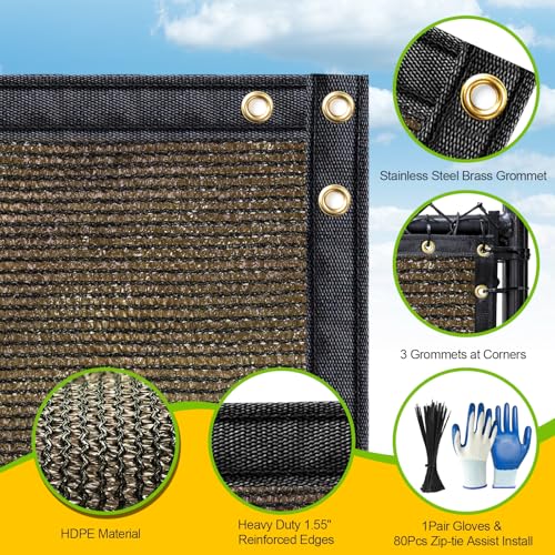 Privacy Fence Screen,with Gloves, 4X50FT Heavy Duty 220GSM 98% Blockage Privacy Screen Fence for Outdoor Wall Garden Yard Backyard (Brown) - color: Brown, size: 4x50 Ft