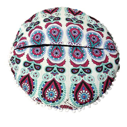 22 Inch Floor Pillows “Cover Only” Cushion Covers Seating Seat Throw Round Meditation Pillowcase Hippie Decor Ottoman Boho Mandala Yoga Pouf Cases (22” Pillow Cover, Without Filler)