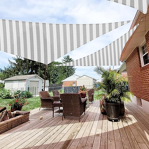 Patio Paradise 2' x 2' x 2' Sun Shade Sail Triangle Canopy Shade Cloth Fabric Sunlight Block Patio Pergola Cover HDPE Deck Awning for Outdoor Backyard Roof Shading, Gray White Strip - color: Gray White Strip, size: 2' x 2' x 2'