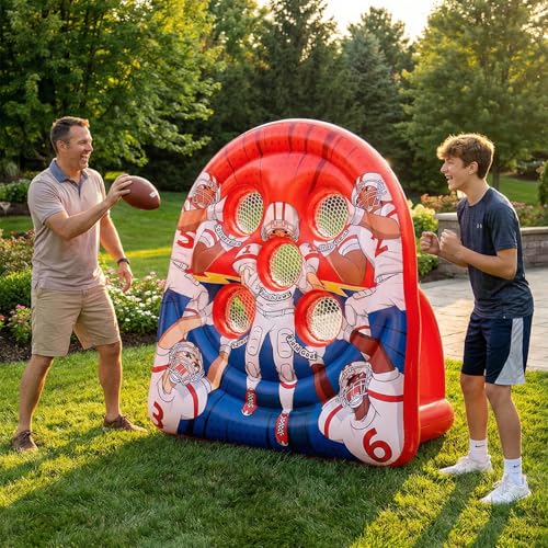 6FT Giant Inflatable Football Target Toss Game - Fun Indoor & Outdoor Yard Games for Kids & Adults, Football Party Throwing Games, Carnival Games, Camping & Tailgate Lawn Activities - color: Red