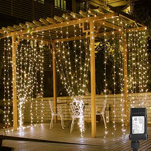 Lighting EVER 306 LED Curtain Lights with 18 Hang Down String Lights, 10×10 ft Plug in Hanging Fairy Lights for Bedroom Wall Window, Twinkle Backdrop Lights for Wedding Patio Gazebo (NOT Connectable) - color: Warm White, size: 9.8 ft