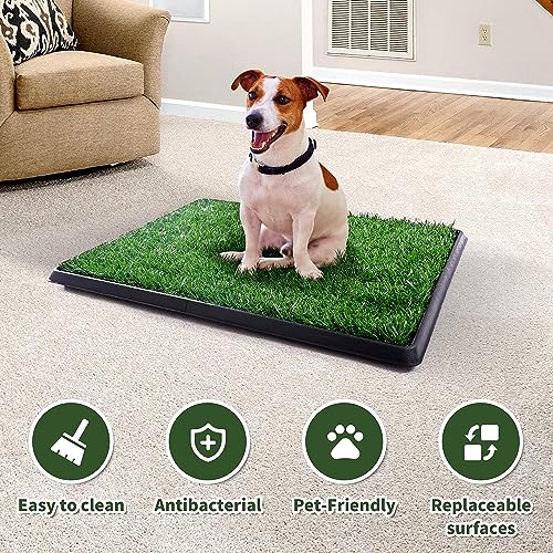 Dog Grass Pad with Tray, 25" x 20" Indoor Artificial Grass Pee Pad for Puppy Potty Training, Portable Dog Toilet Pet Loo, 3-Layer System - size: M 25x20x1.2IN-1 Grass Pad