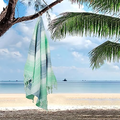 HILLFAIR Cotton Turkish Beach Towels, Quick Dry Lightweight Sand Free Peshtemal Towel for Bath Swim Yoga Spa Travel, Beach Accessories, Oversized Cotton Turkish Towels (39 x 72 inch- 4 Pack Mint Blue) - color: Mint Blue, size: 39 x 72 inch ( Beach towel -