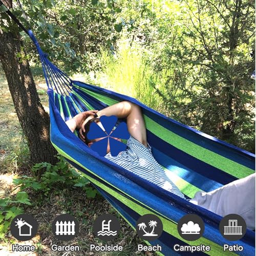 ANYOO Cotton Hammock Portable Camping Hammocks for Hanging Sturdy Garden Comfortable Fabric Hammock with Tree Straps Up to 660lbs with Travel Bag for Camping Outdoor/Indoor Patio Backyard - color: Green