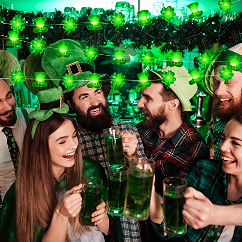 Zhanmai 2 Pcs St. Patrick's Day String Lights Decorations Shamrocks LED Decor 10ft 30 LEDs Horseshoe Leprechaun Hat Fairy Battery Operated Lights,for Green Decor Bedroom Feast Party - style: Shamrock and Hat