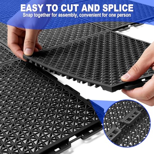 16 PCS Modular Interlocking Cushion Interlocking Floor Tiles with Hole Drainage Mat 10" x 10" Non Slip Pool Deck Mat Outdoor for Drain Deck Pool Patio Shower Kitchen Balcony (Black) - color: Black
