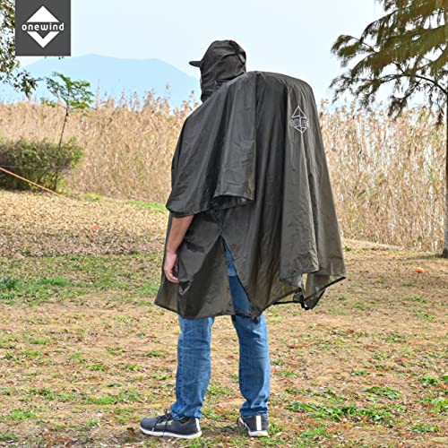 onewind Hooded Rain Poncho, Silnylon Rain Coat Versatile Survival Shelter Waterproof Breathable Lightweight Poncho - color: Od Green-89"*56" (226cm*142cm), size: Small