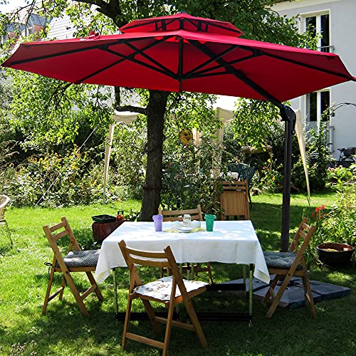 Sunnyglade 11FT Double Top Cantilever Patio Umbrella Deluxe Offset Umbrella 360° Rotation & Integrated Tilting System Heavy Duty Outdoor Umbrella for Market Garden Deck Pool Backyard Patio(Red) - color: Red