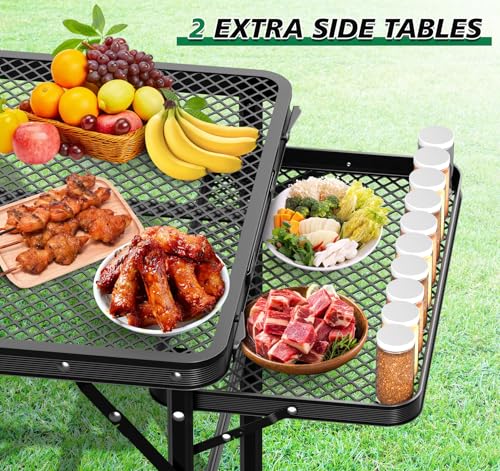 Folding Grill Table 30.3" Height Adjustable, Outdoor Camping Table with 2 Extra Desktops, 3x2 FT Portable Metal Grill Table for Outside for Picnic BBQ Camping Beach - style: 30.3"H Grill Table