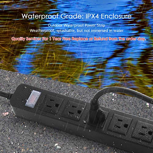 Outdoor Power Strip Waterproof with 5 Outlets, Garden Weatherproof Surge Protector, Christmas Multiple Outlet Exterior Socket for Lighting Appliances. 15FT Extension Cord Strip with Flat Plug. Black - size: 15ft, style: 5 Outlets