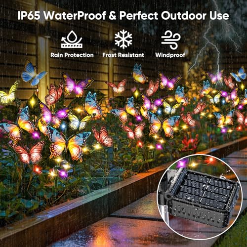 Solar Lights Outdoor Garden Decor: 6 Pack 102 Silk Butterflies with 132 Color-Changing LEDs - Auto On/Off 12H Magical Lighting IP65 Waterproof for Yard Patio Pathway - Unique Gifts for Mom Grandma - size: 6 Pack