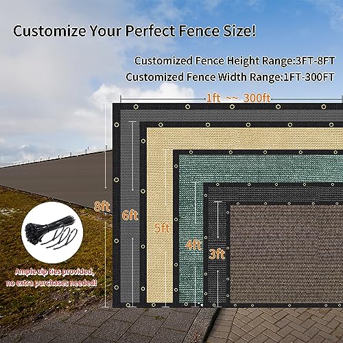 Privacy Fence Screen 8' x 10', 90% Blockage Heavy Duty 170 GSM Fencing Mesh Net Cover for Outdoor Wall Garden Yard Backyard Cable Zip Ties Included Brown-We Make Custom Size - color: Brown, size: 8X10 FT - Custom Sizes