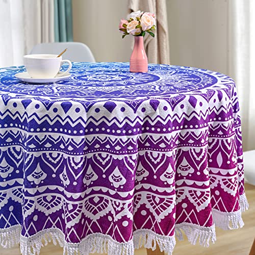 Benefeet Sox Beach Towel Large Round Mandala Pool Towels Tassels Microfiber Quick Dry Beach Blanket Throw Bohemian Roundie Swim Pool Circle Towel, 59 Inches - color: Mandala Gradient, Blue Purple White