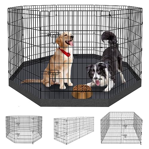 Peekaboo Dog Pen Pet Playpen Dog Fence Indoor Foldable Metal Wire Exercise Puppy Play Yard Pet Enclosure Indoor Outdoor 8 Panels 36 Inch with Bottom Pad/Top Cover(Black 36 Bottom Cover) - style: Playpen + bottom pad