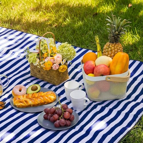 80" x 100" Extra Large Picnic Blankets Beach Mat Sandproof Waterproof Foldable Oxford Blue Strip Blanket Beach Mat Fall Picnic Stuff for Family Camping Hiking Party Park Travel Grass - color: Navy and White, style: Stripe