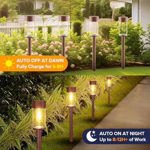 UME 8 Pack Solar Pathway Lights Outdoor, Bright Solar Garden Lights with Metal Design–IP65 Waterproof, Auto On/Off, 3000K LED Landscape Lighting for Yard, Lawn, Walkway, Driveway, Patio Decor - color: Bronze, size: 8 pack