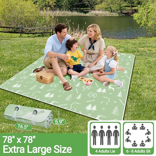 Extra Large Picnic Blanket 78" X 78" Foldable Washable Waterproof Sandproof Soft Cute Picnic Blankets Outdoor Picnic Mats for Camping Beach Blankets Party Park Accessories (Deer)