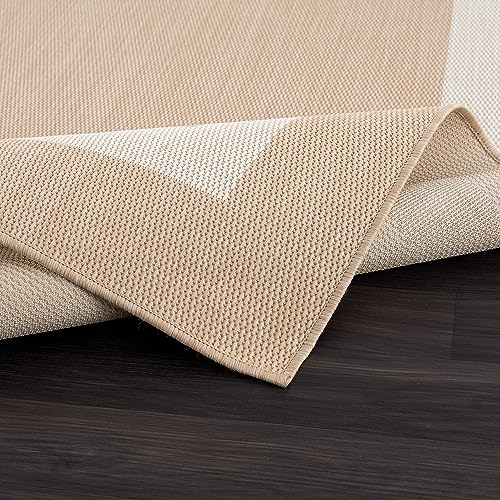 CAMILSON Outdoor Rug 6x9, Modern Outside Rugs for Patios Porches Waterproof Durable Washable Non-Shedding, Easy-to-Clean Indoor Outdoor Area Carpet (6 x 9, Bordered - Beige/White) - color: Bordered - Beige / White, size: 6'7" x 9' (Rectangular)