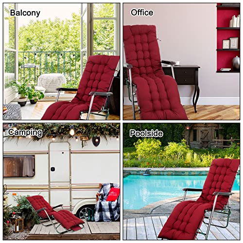 Bucherry 67 x 19 Inch Chaise Lounge Cushions Soft Lounge Chair Cushion Gravity Chair Cushion Sofa Lawn Furniture Cushion Pad with 6 Tie for Outdoor Indoor Patio Home Without Headrest (Wine Red,2 Pcs) - color: Wine Red