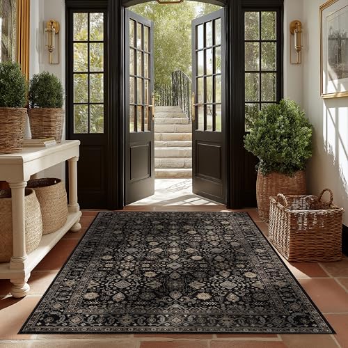Ruaruarug Area Rug Non Slip Machine Washable Ultra Soft Living Room/Bedroom/Kitchen/Outdoor/Classroom Black Gold, 5'×7' - color: Black Gold, size: 5' x 7' (Rectangular)