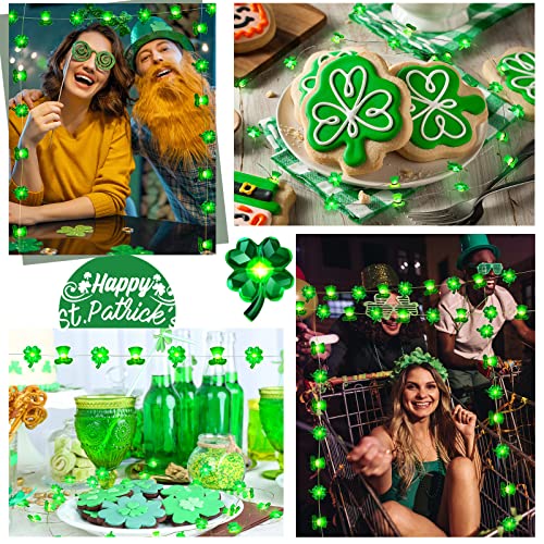 Zhanmai 2 Pcs St. Patrick's Day String Lights Decorations Shamrocks LED Decor 10ft 30 LEDs Horseshoe Leprechaun Hat Fairy Battery Operated Lights,for Green Decor Bedroom Feast Party - style: Shamrock and Hat