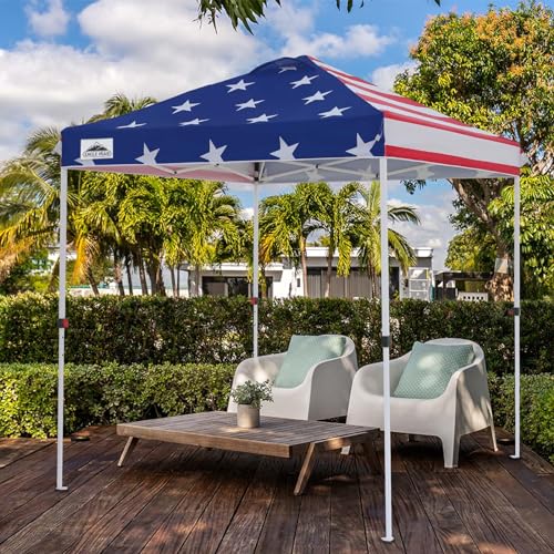 EAGLE PEAK Pop Up Canopy Tent with Wheeled Carry Bag, 8 Stakes, 4 Ropes, Easy Set Up Tent Canopy, 6.6x6.6 ft, American Flag - color: American Flag, size: 6.6x6.6