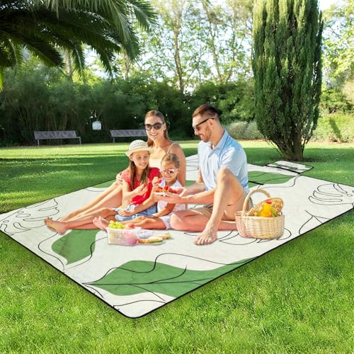 Cute Large Picnic Blanket 79"X60" Foldable Waterproof Outdoor Picnic Beach Mat Sand Proof Blanket Compact Portable with Carry Strap Cozy Beach Rug for Camping Park Lawn Hiking Indoor Play Mat, Leaf - color: Leaf