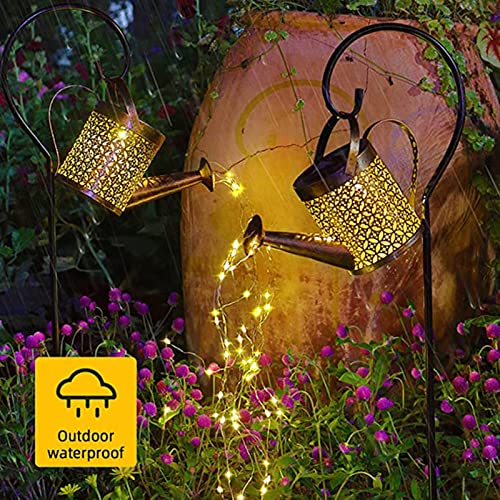 Solar Watering Can Lights, LED Solar Lantern String Light Outdoor Garden Waterproof Hollowed-Out Retro Metal Water Can Lights, for Garden Patio Yard Pathway Lantern Plant Decoration(with Bracket) - color: Copper coin flower