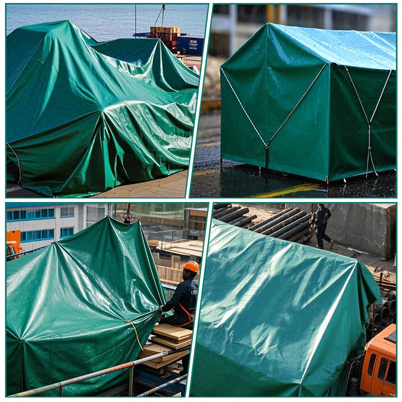 Green Heavy Duty Tarp 6x8 Feet, 12 Mil Thick Waterproof Poly Tarps Cover UV Resistant, Rip & Tear Proof with Metal Grommets Every 20 Inche - color: Green, size: 6x8 Ft